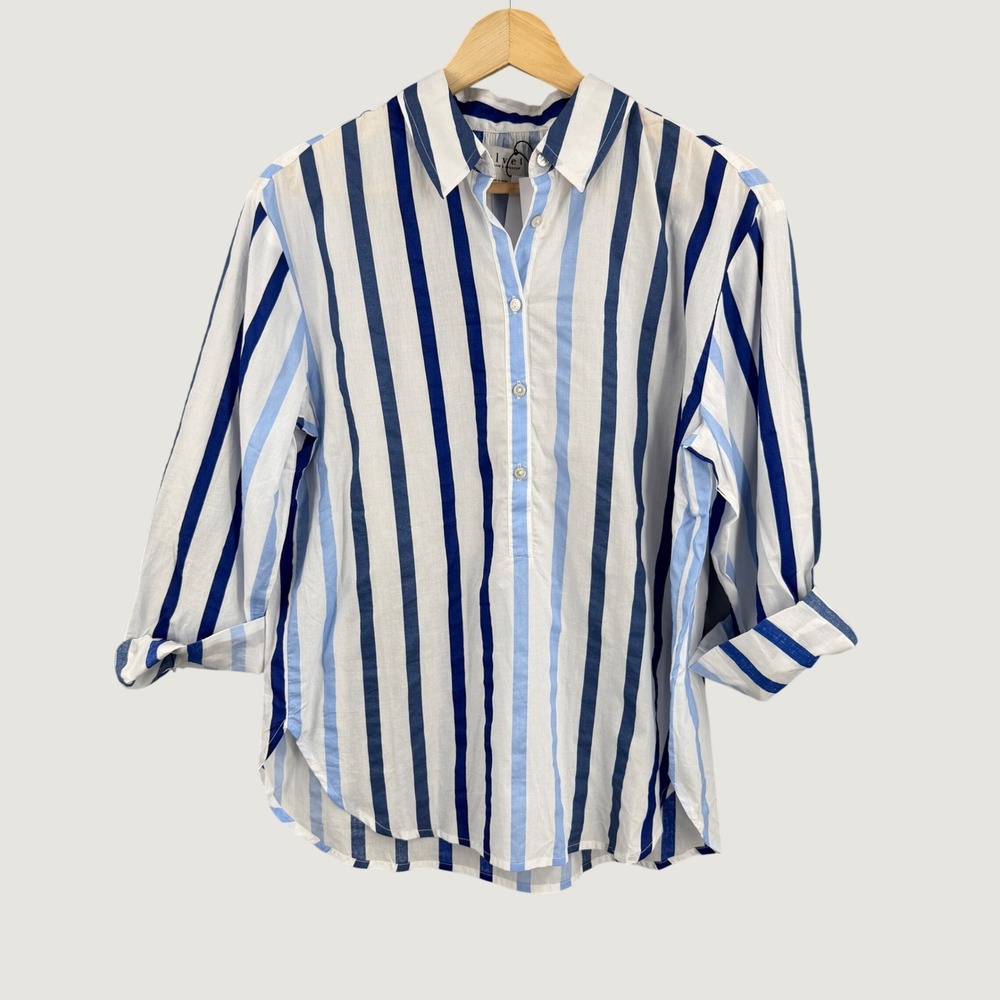 Velvet by Graham & Spencer Blue White Striped Cotton Shirt XS Lightweight New